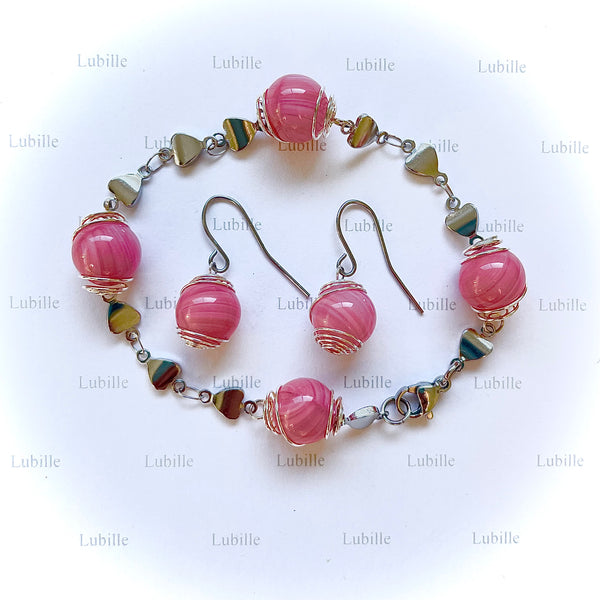 Parure arg ""rose bonbon""