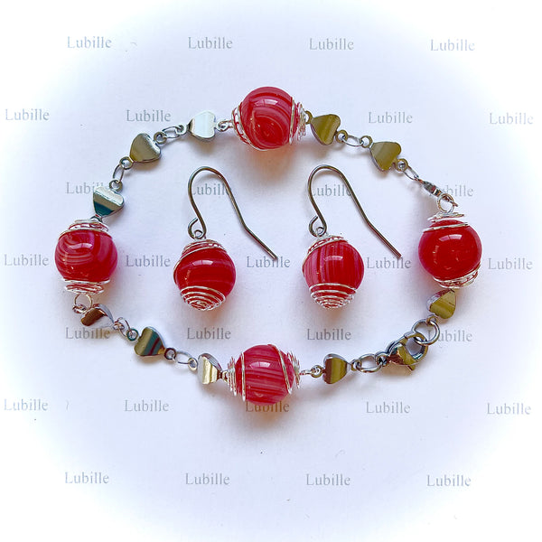 Parure arg "rouge bonbon"