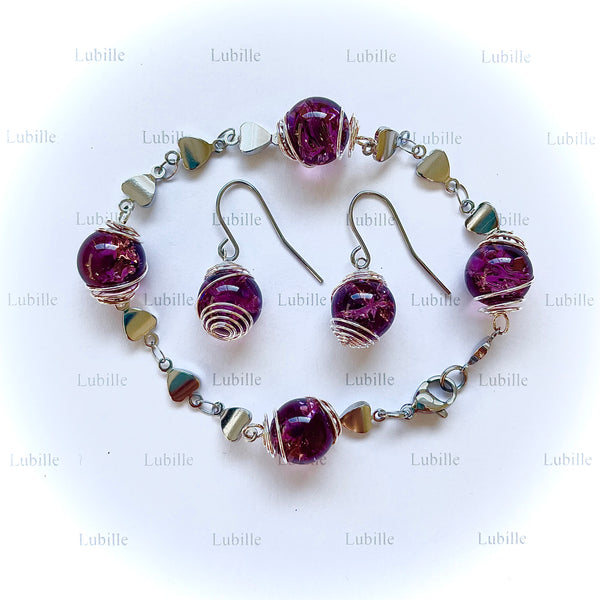 Parure arg "prune violine"