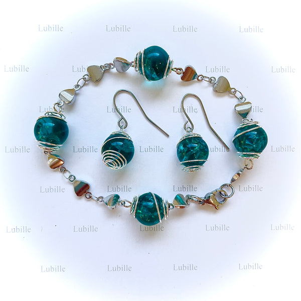 Parure arg ""bleu paon""